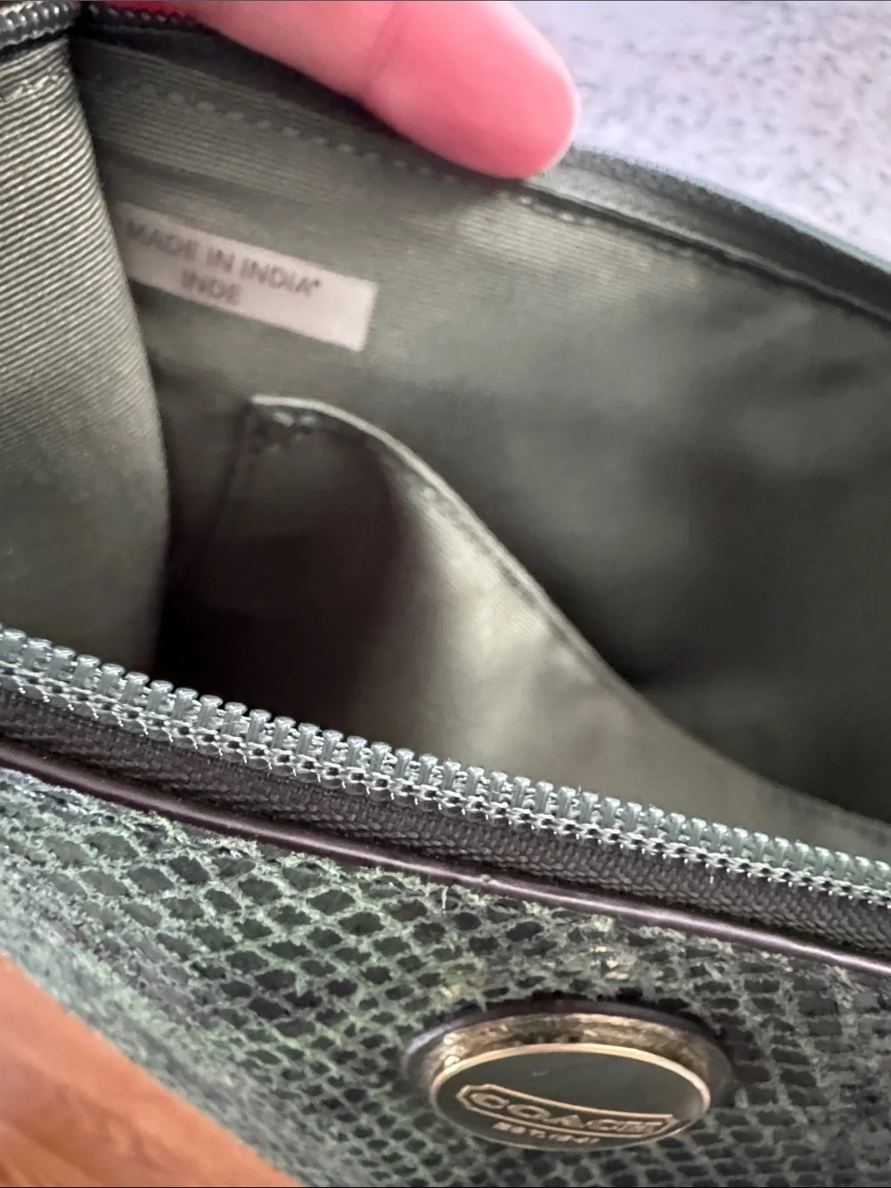 Coach Dark Green Python Snakeskin Print Leather Tech Bag Clutch